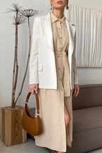 Button-down Strappy Cotton Linen Shirt Dress