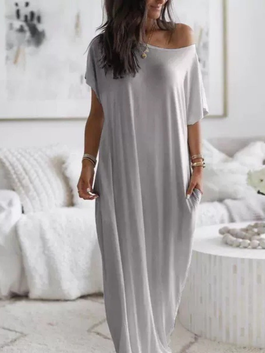 Sloping Shoulders Pocket Straight-fit Loose-fit Maxi Dresses