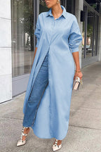 Solid Color Single-breasted Long Blouse