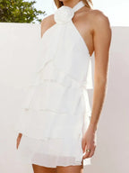 3D Flowers Halter Neck And Backless Layered Ruffles Sweet Mini&Short Dresses