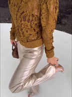 Applique Lace Stand Collar Cardigan Hollow Vacation Shirts