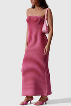 Strapless Tube Striped Knit Maxi Bodycon Dress
