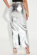 Back Slit Faux Leather Bodycon Maxi Skirt