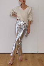 V Neck Batwing Sleeves Cross Front Sweater