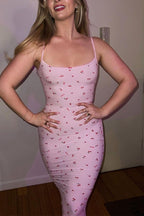 Stretchy Cherry Print Bodycon Maxi Cami Dress