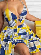 Hollow Halter Ruffle Cake Skirt Mini&Short Dresses