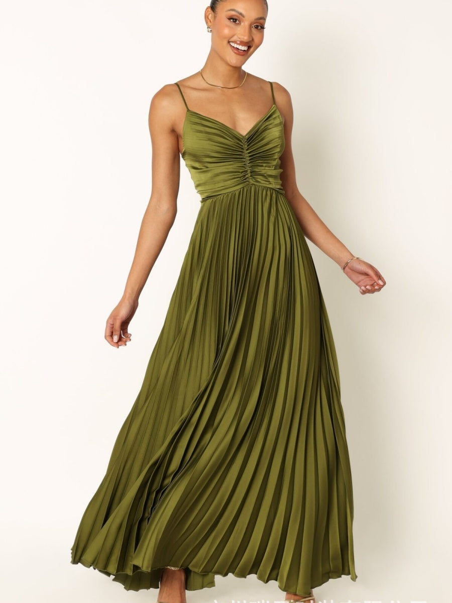 Camisoles Green Formal Dress Crimp Maxi Dresses