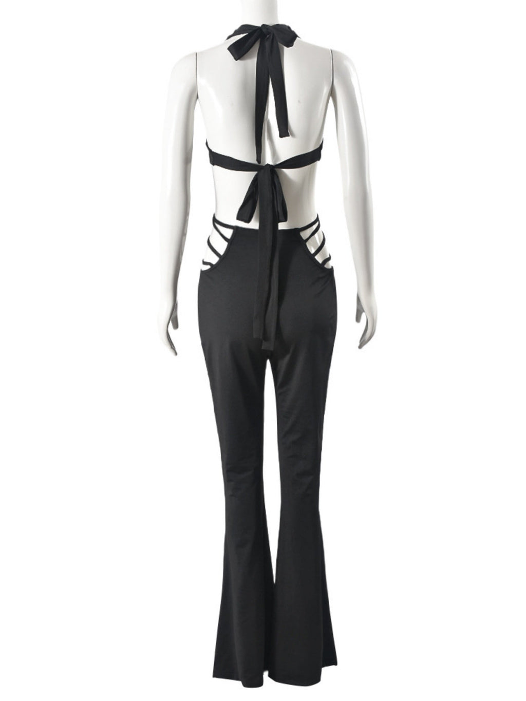 Cutout Deep V Lace-up Backless Micro-flared Jumpsuits
