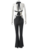 Cutout Deep V Lace-up Backless Micro-flared Jumpsuits