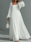 Vacation Balloon Sleeve Big Swing Square Collar Comfort Maxi Dresses