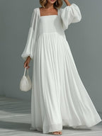 Vacation Balloon Sleeve Big Swing Square Collar Comfort Maxi Dresses