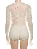 Lace Cutout Long-sleeved Cover-up Halter Neck Strap Slim-fit Shorts 3-piece Sets