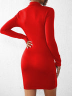 Half Turtleneck Solid Color Tight Fit Long Sleeve Mini&Short Dresses