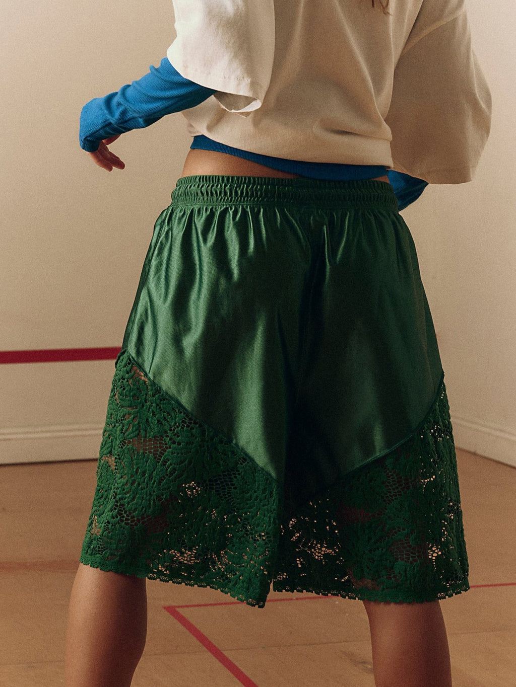 Lace Patchwork Lace Up Loose-fit Athletic Shorts