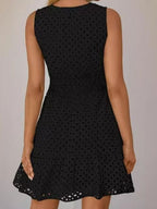 Hollow Holes V-neck Sleeveless A-line Skirt Mini&Short Dresses