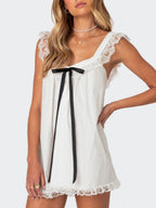 Bow Lace Trim Spaghetti Strap Backless Mini&Short Dresses