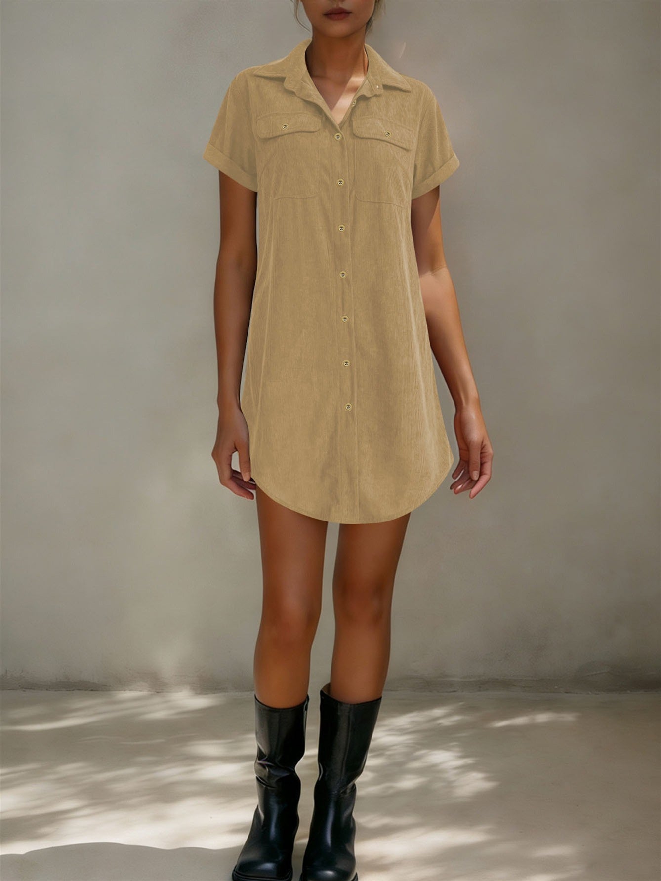 Solid Color Midi-length Tie Dress