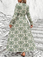Floral Long Sleeve Square Collar Vacation And Leisure Maxi Dresses