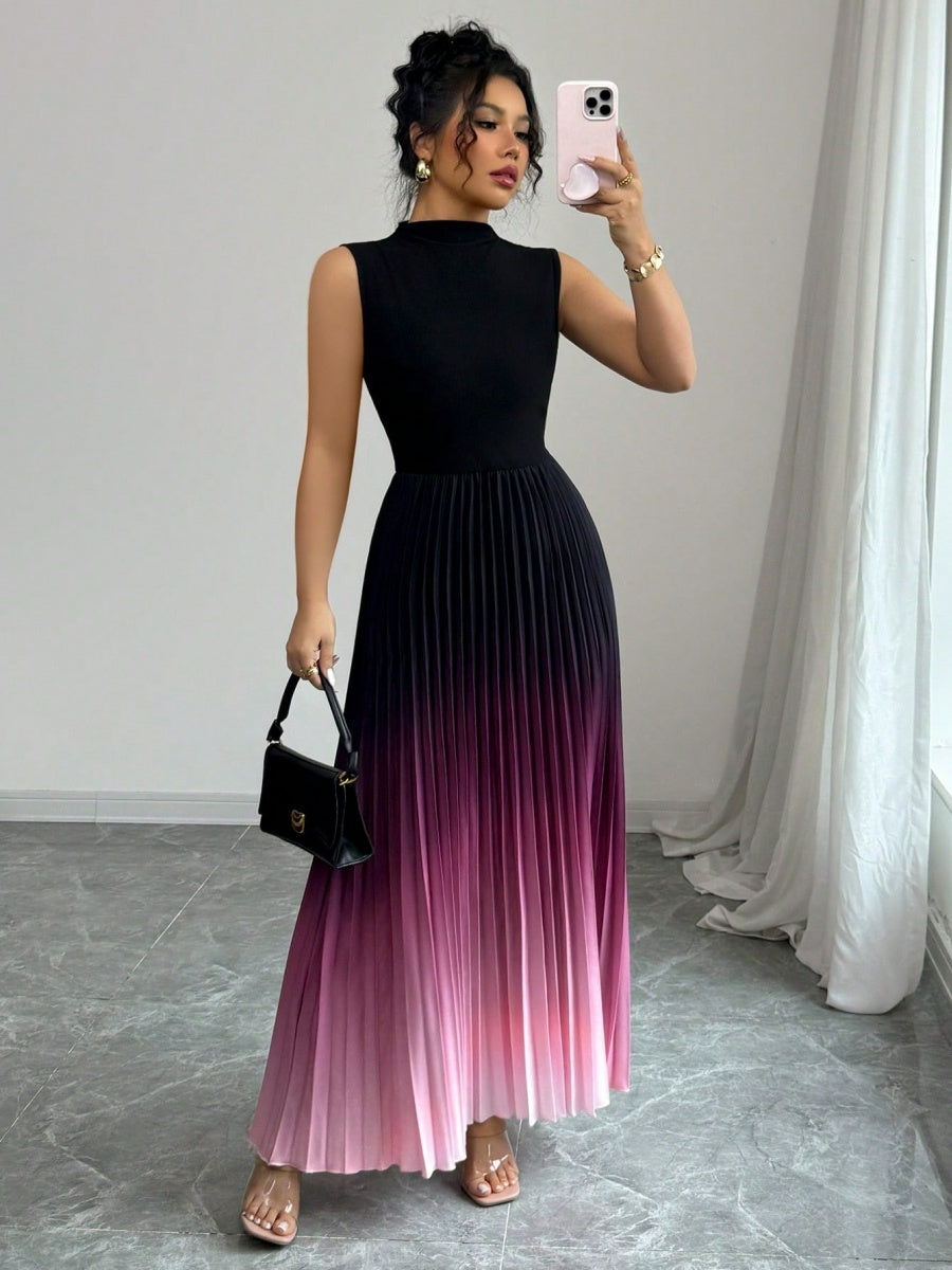 Crew Neck Sleeveless Gradient Maxi Dresses