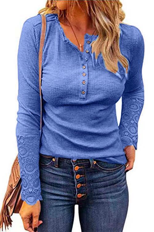 Suzanne Lace Splice Long Sleeve Blouses