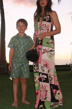 Halter V Neck Backless Printed Maxi Dress