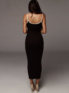 Color-blocked Exposed Backpack Buttocks Camisoles Maxi Dresses