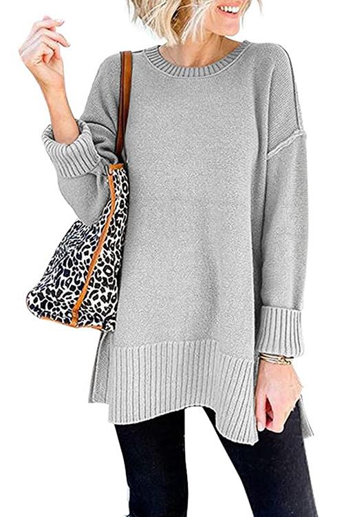 Drop Shoulder Side Split Loose Sweater