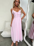Ruffle Solid Color Camisoles Bandage Maxi Dresses
