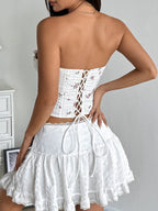 Sweet Floral Lace Trim Fish Bones Tube Top Camisoles