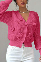 Bow Lantern Sleeve Button-down Cardigan