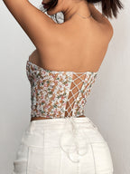 Flower Embroidery Steel Ring Fishbone Gathering And Cultivating Oneself See-through Rope Strapless Bra