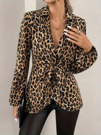 Leopard Print Tie-neck Long-sleeved T-shirt