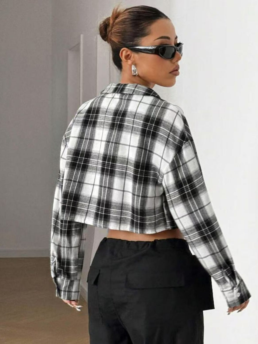 Cardigan Cropped Coat Plaid Shirts