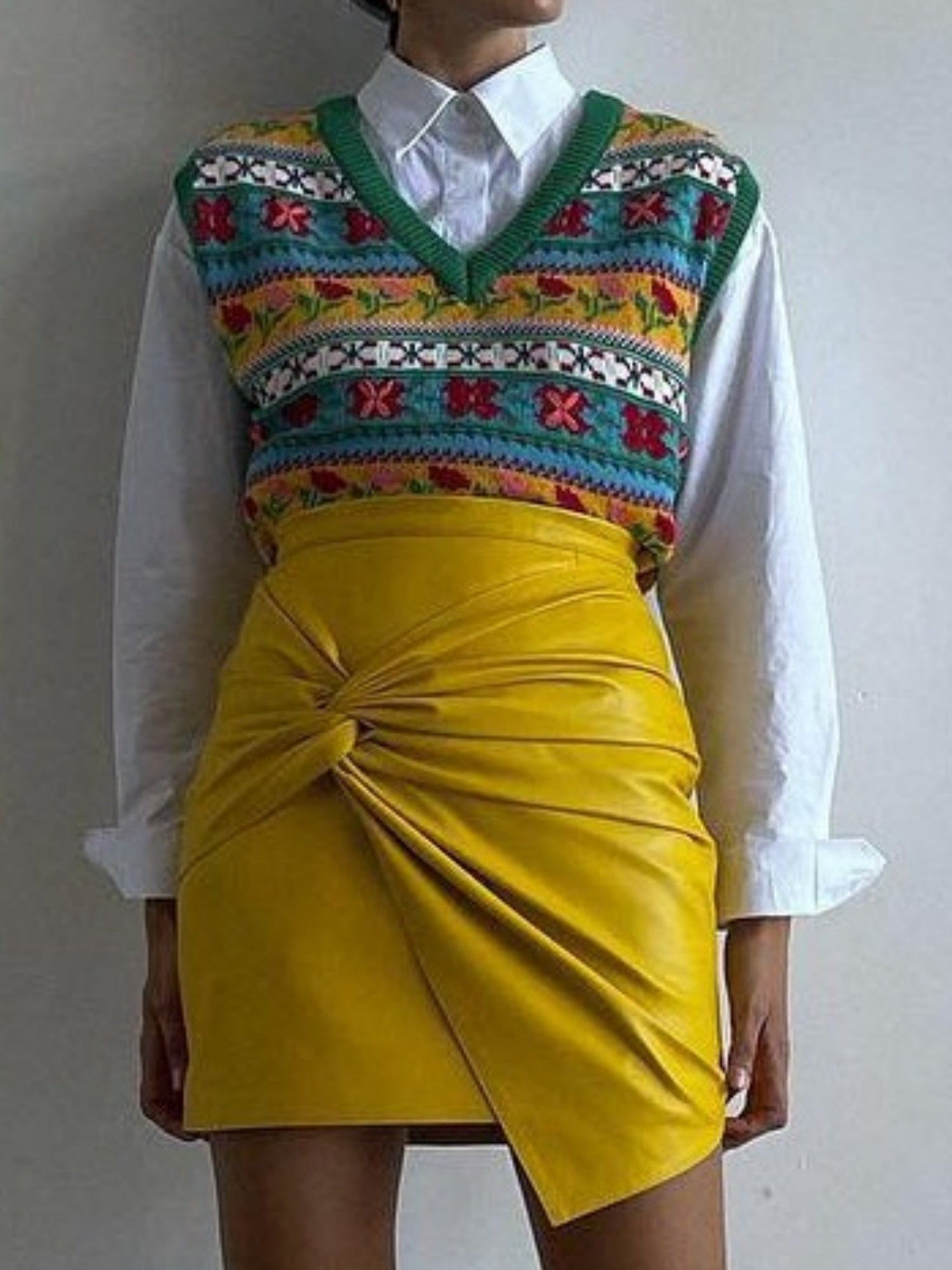 PU Leather Pleated High-waisted Knot Hip Wrap Skirts