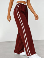 Drawstring High-waisted Wide-leg Pants Loose-fit Drape Sports Pants