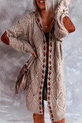 Elbow Patch Color Block Hoodied Midi Cardigan