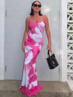 Floral Print Suspenders Maxi Dresses