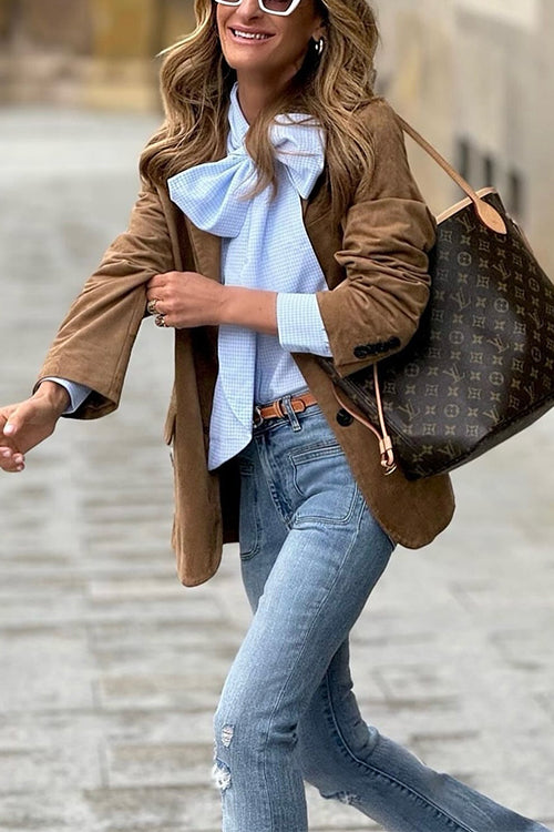 Single Breasted Pocketed Suede Jacket