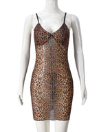 Leopard Print Perspective V-neck Suspenders Mini&Short Dresses