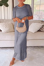 Crewneck Hollow Out Maxi Vacation Dress with Detachable Liner
