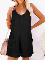 Casual Button-down Pocket Vest Jumpsuit