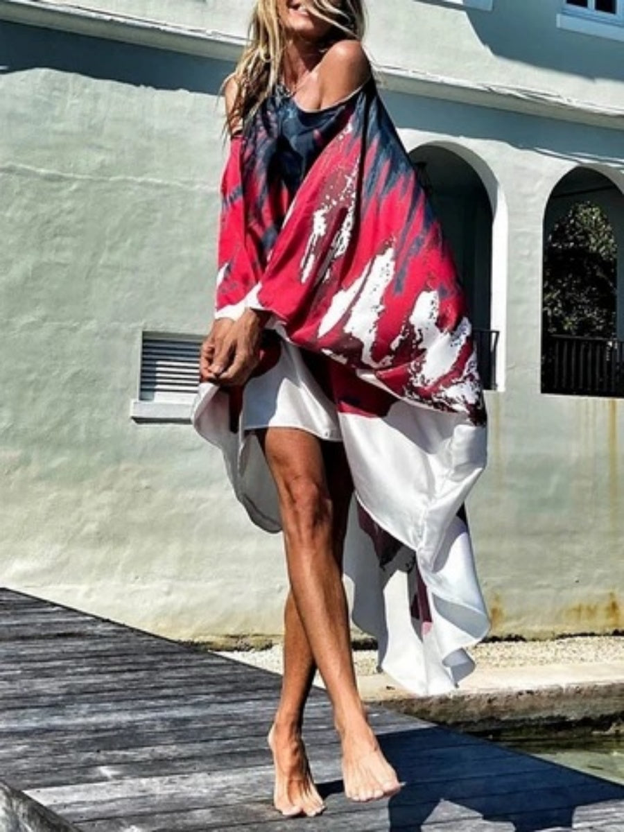 Printed Beach Vacation Style Off-shoulder Maxi Dress