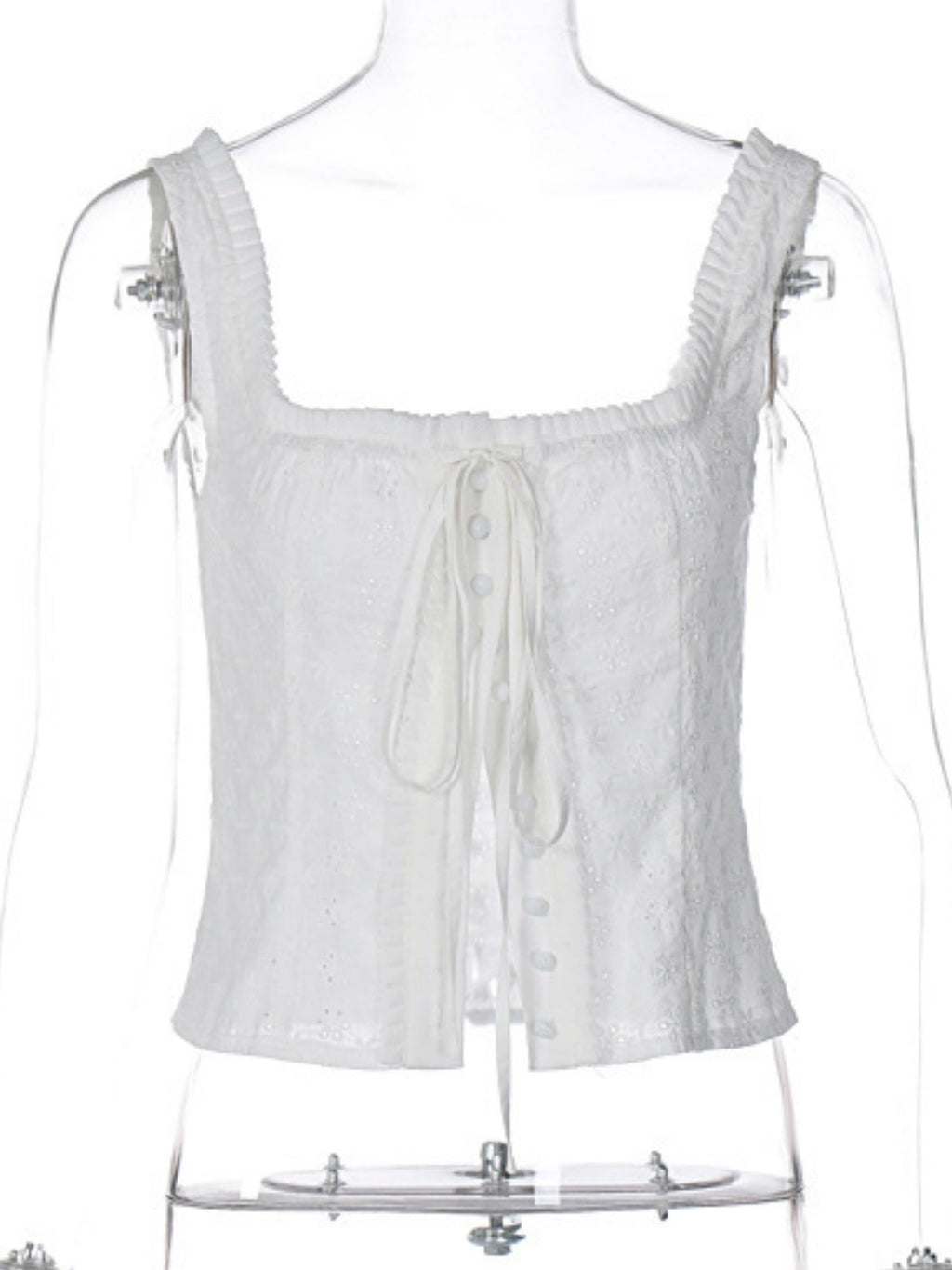 Lace Trim Square Neck Button Drawstring Camisoles