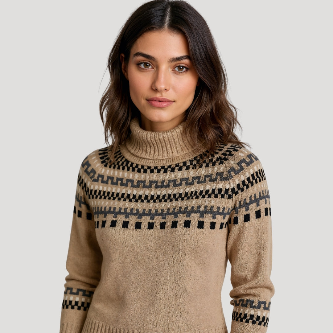 | Women's Turtleneck Knit Sweater in Spring Pattern