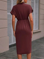 V-neck Solid Color Sleeveless Pleated Mini&Short Dresses