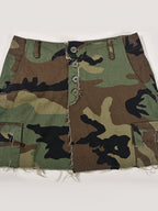 Camouflage Buttons Wear And Tear Pocket Washed Denim Mini Skirt
