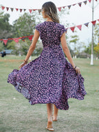 Wrap-up V-neck Bandage Asymmetrical Skirt Vacation And Leisure Maxi Dresses