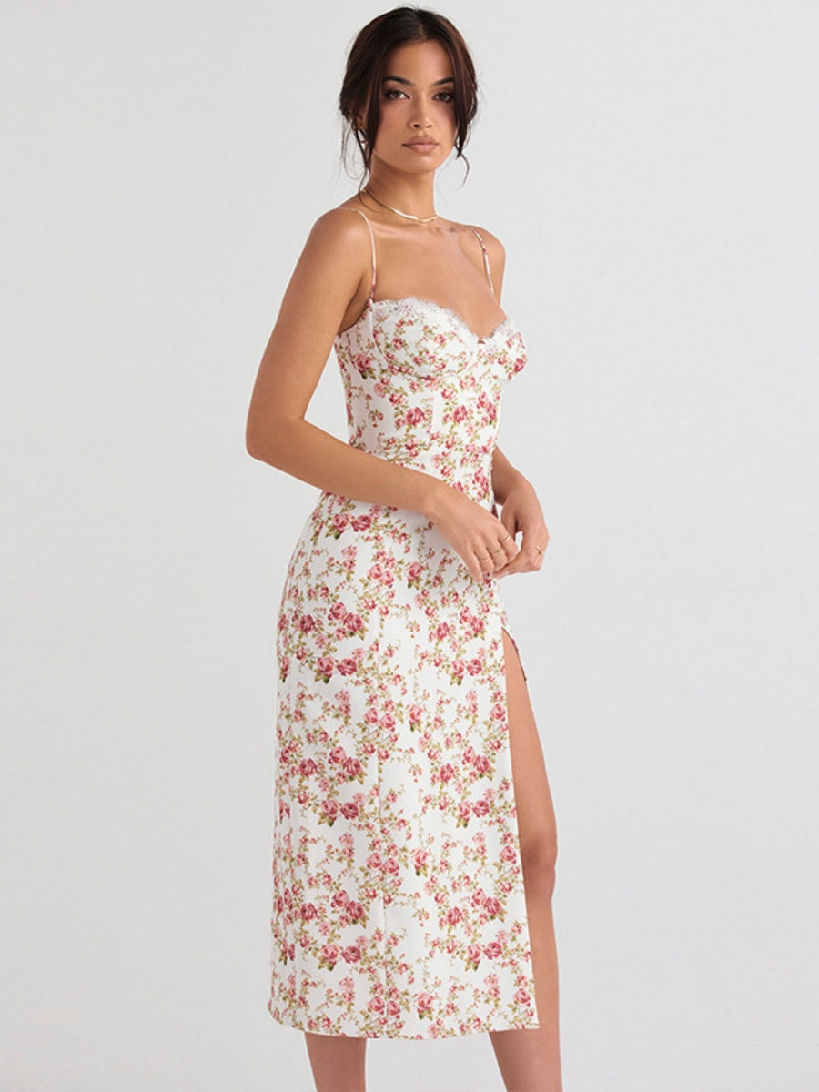 Floral Camisoles Lace Stitching Sexy Vacation And Leisure Maxi Dresses