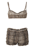 Leopard Print Lace Navel-style Tank Top Cake Shorts 2-piece Sets