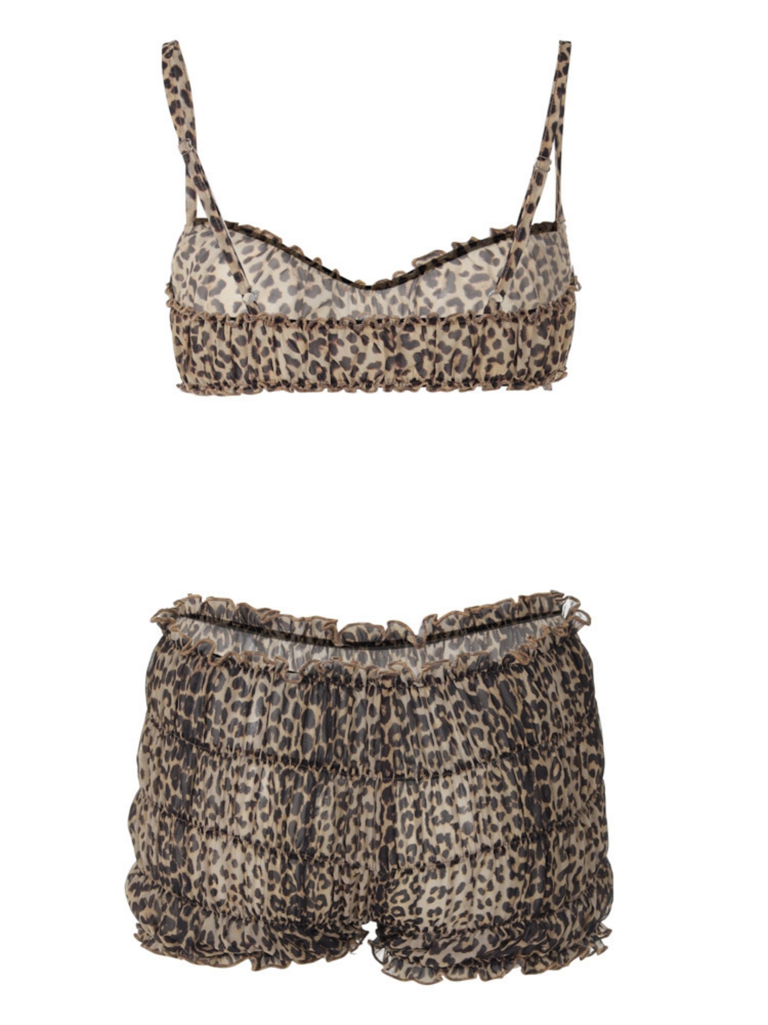 Leopard Print Lace Navel-style Tank Top Cake Shorts 2-piece Sets